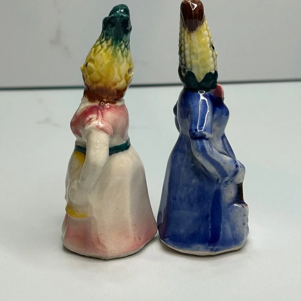 Vintage Anthropomorphic Corn and Pineapple Women Salt and Pepper Shakers Japan